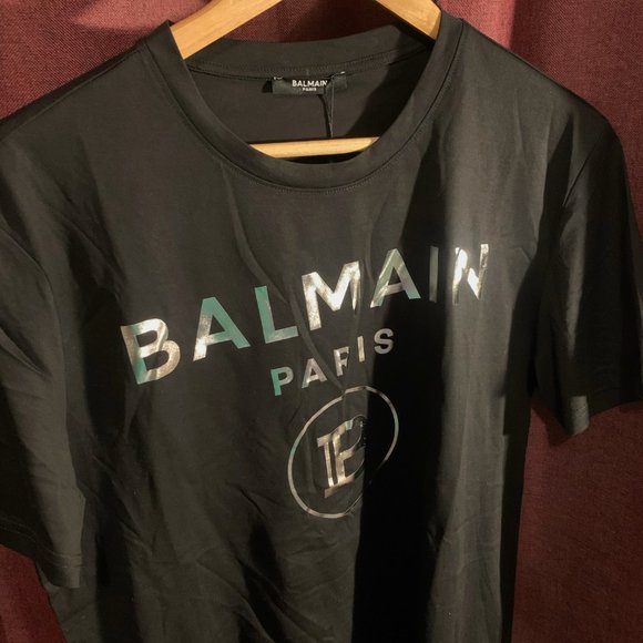 Balmain Paris T Shirt - Silver Print on Black - Picture 12 of 12